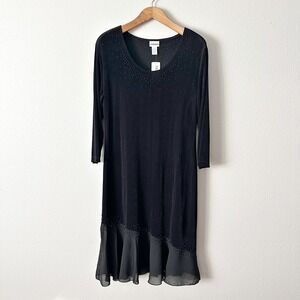 Chico's Travelers Size 3 Black Midi Razzle Dazzle Dress women's size XL NEW‎